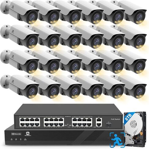 GWSECU Security Camera System 16 Channel PoE, 12x 5MP Wired IP Bullet Camera, Smart Dual Light Color Night Vision, AI Human Detection, 2-Way Talk IP67 2.8mm Lens, 4K 16CH NVR 4TB HDD, G51612P4B01-MD in Saudi Arabia