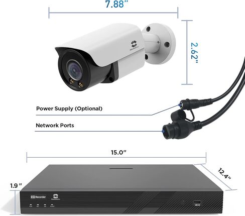 GWSECU Security Camera System 16 Channel PoE, 12x 5MP Wired IP Bullet Camera, Smart Dual Light Color Night Vision, AI Human Detection, 2-Way Talk IP67 2.8mm Lens, 4K 16CH NVR 4TB HDD, G51612P4B01-MD in Saudi Arabia