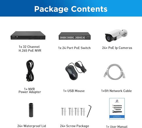 GWSECU Security Camera System 16 Channel PoE, 12x 5MP Wired IP Bullet Camera, Smart Dual Light Color Night Vision, AI Human Detection, 2-Way Talk IP67 2.8mm Lens, 4K 16CH NVR 4TB HDD, G51612P4B01-MD in Saudi Arabia