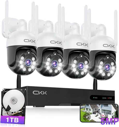 5MP Wireless Security Camera System, 4pcs 5G/2.4GHz WiFi CKK cameras outdoor waterproof with night vision, 2-Way Audio,Plug & Play, 2-Way Audio,AI Motion Detection(1TB Hard Drive) in Saudi Arabia