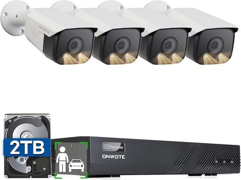 ONWOTE رؤية ليلية ذكية ملونة، نظام كاميرا أمان سلكي 4K NVR PoE، اكتشاف المركبات البشرية بالذكاء الاصطناعي، (4) 6 ميجابكسل 122 درجة زاوية واسعة كاميرات IP خارجية، 8 قنوات 8 ميجابكسل NVR 2 تيرابايت، مراقبة منزلية CCTV in Kuwait