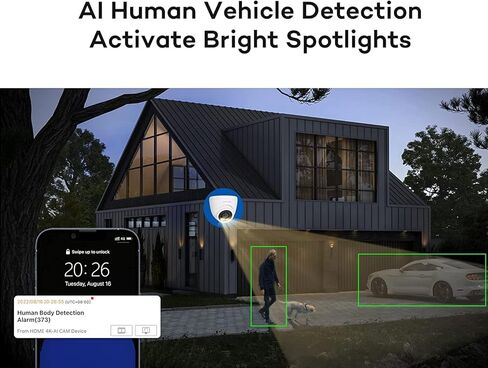 ONWOTE رؤية ليلية ذكية ملونة، نظام كاميرا أمان سلكي 4K NVR PoE، اكتشاف المركبات البشرية بالذكاء الاصطناعي، (4) 6 ميجابكسل 122 درجة زاوية واسعة كاميرات IP خارجية، 8 قنوات 8 ميجابكسل NVR 2 تيرابايت، مراقبة منزلية CCTV in Kuwait