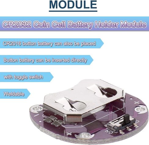 10PCS Lilypad Coin Cell Battery Holder CR2032 with Small Toggle Switches Battery Mount Module Without Battery for Arduino, with 24AWG Cable in Saudi Arabia