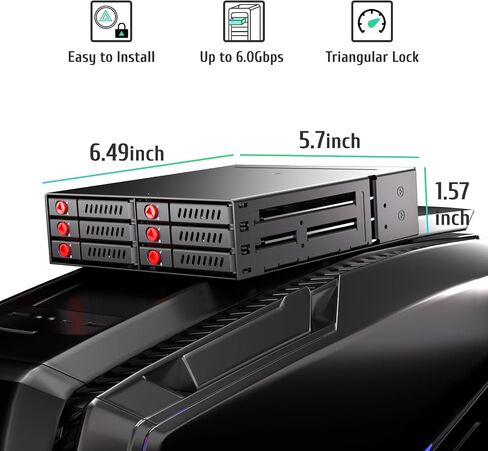 قفص Sas/Sata HDD وSSD للتبديل السريع مكون من 6 فتحات، ومنصة محرك أقراص ثابتة مكونة من 6 فتحات لحاوية مقاس 5.25 بوصة، ومحطة محركات أقراص ثابتة مكونة من 6 فتحات مزودة بمراوح تجميع in Kuwait