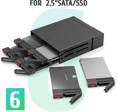 Sata HDD & SSD Hot Swap Cage, 6 Bay Hard Drive Dock for 5.25" Enclosure, 6 Bay Hard Drive Station with Colling Fans in Kuwait