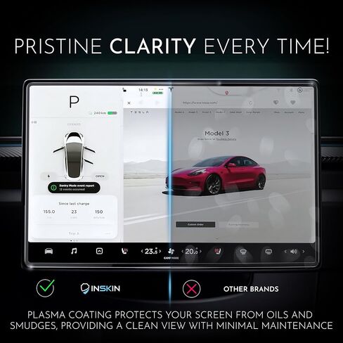 Inskin Screen Protector for Tesla Model X (2021-2024) and Model S (2021-2024) - Tempered Glass Set for Dashboard (17 inch) & Rear Screen, UHD Clear, Auto-Align Installation, Anti-Fingerprint Plasma Coating in Saudi Arabia