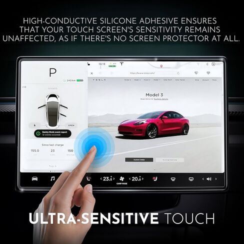 Inskin Screen Protector for Tesla Model X (2021-2024) and Model S (2021-2024) - Tempered Glass Set for Dashboard (17 inch) & Rear Screen, UHD Clear, Auto-Align Installation, Anti-Fingerprint Plasma Coating in Saudi Arabia