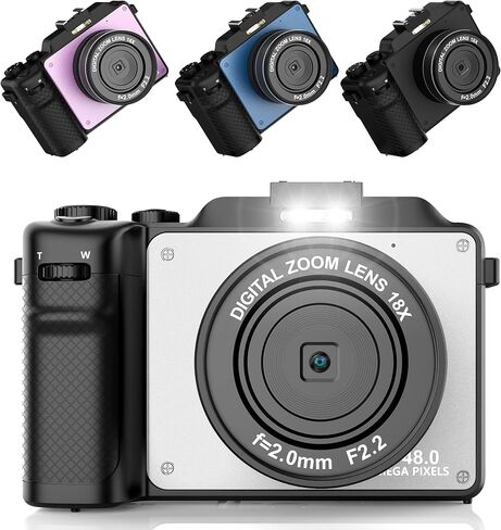 Digital Camera for Photography, 4K Vlog Camera with 4 Changeable Colors, Dual Cam Front and Rear, 7 Color Filters, 140°Wide Angle, 18X Zoom, 64G TF Card & Hand Strap, V01 in Saudi Arabia