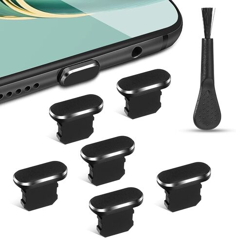 6Pcs USB C Dust Plug, Dust Plug Compatible with Mobile Phone and flat,0.95 * 0.74cm Charging Port Protector Cap with 1Pcs Cleaning Brush for All USB C Devices（ Black） in Saudi Arabia