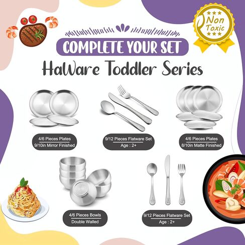 HaWare 12-Piece Kids Silverware, Stainless Steel Toddler Utensils Flatware Set, Preschooler Eating Utensils Includes 4 Spoons 4 Forks 4 Knives, Metal Children Cutlery for Home School, Mirror Finished in Saudi Arabia