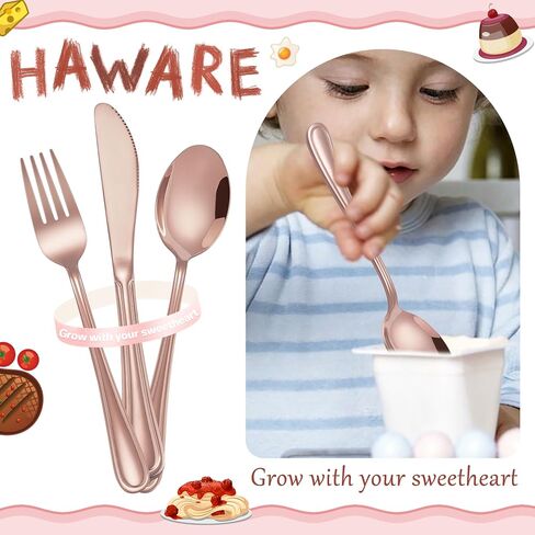 HaWare 12-Piece Kids Silverware, Stainless Steel Toddler Utensils Flatware Set, Preschooler Eating Utensils Includes 4 Spoons 4 Forks 4 Knives, Metal Children Cutlery for Home School, Mirror Finished in Saudi Arabia