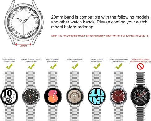 iiteeology No Gap Metal Band for Samsung Galaxy Watch 6 Classic Band 43mm 47mm/Galaxy Watch 6 Band 40mm 44mm/Galaxy Watch 5 Pro Band, 20mm Business Solid Stainless Steel Band for Men Women in Saudi Arabia