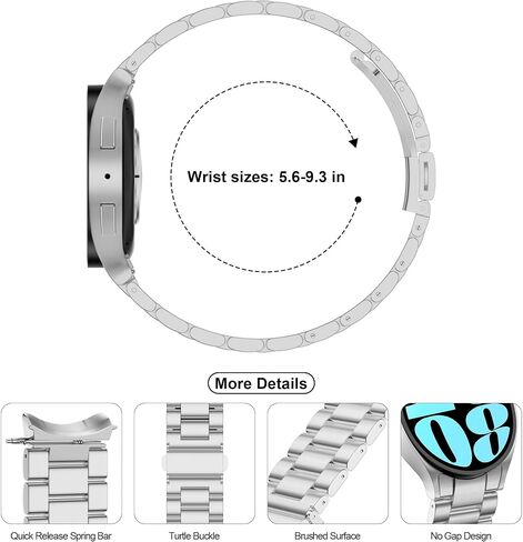 iiteeology No Gap Metal Band for Samsung Galaxy Watch 6 Classic Band 43mm 47mm/Galaxy Watch 6 Band 40mm 44mm/Galaxy Watch 5 Pro Band, 20mm Business Solid Stainless Steel Band for Men Women in Saudi Arabia