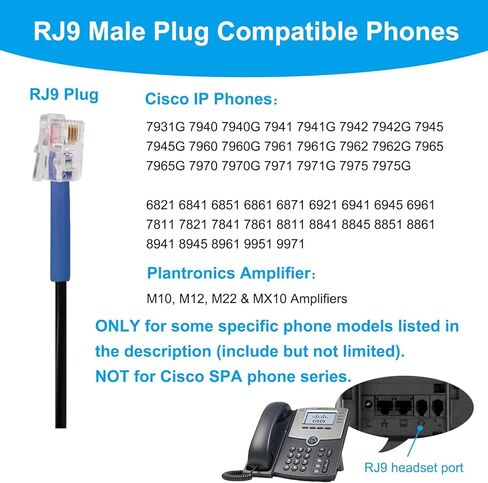 محول سماعة رأس لسماعة رأس 2.5 مم، مقبس أنثى 2.5 مم إلى كابل توصيل ذكر RJ9 محول هاتف متوافق مع هواتف Cisco IP 6945 7940 7942 7945 7960 7962 7965 7811 7821 7841 8811 8841 8845 8851 in Kuwait