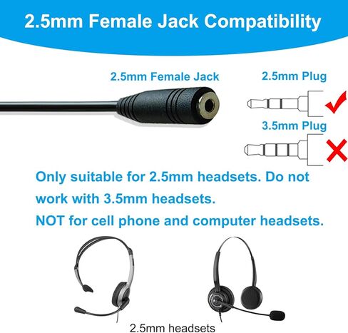محول سماعة رأس لسماعة رأس 2.5 مم، مقبس أنثى 2.5 مم إلى كابل توصيل ذكر RJ9 محول هاتف متوافق مع هواتف Cisco IP 6945 7940 7942 7945 7960 7962 7965 7811 7821 7841 8811 8841 8845 8851 in Kuwait