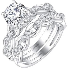 JO WISDOM Women Ring Bridal Sets,925 Sterling Silver Infinity Engagement Wedding Anniversary Promise Ring with 7mm 5A Cubic Zirconia,Jewelry for Women