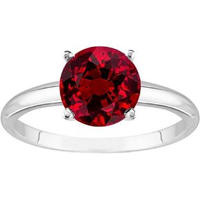 1/2-5 Carat 18K White Gold Round Ruby 4 Prong Diamond Engagement Ring (AAA Quality)