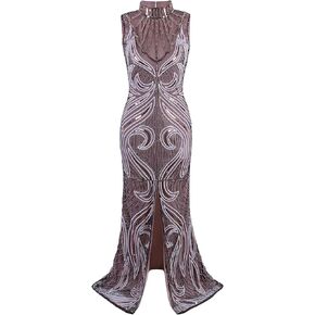 VIJIV Women's Inspired Embellished 1920s Great Gatsby Dresses Vintage Art Deco Flapper Charleston Dress