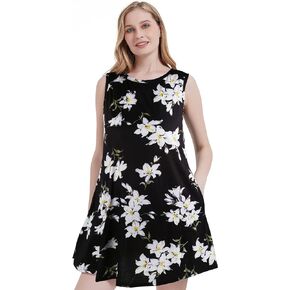 Scotamalone Summer Dresses for Women 2023 Beach Floral Tshirt Sundress Sleeveless Pockets Casual Loose Tank Dress