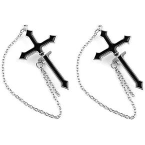 Goth Cross Chain Earrings Dangle for Men Women Unisex Black Unique Cool Gothic Punk Rock Hippie Stylish Edgy Long Chain Cross Sword Ear Piercing Earrings Jewelry for Teens Eboy Egirl