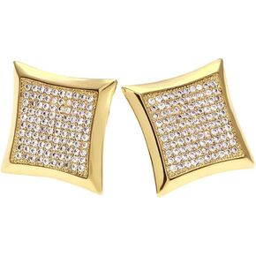 Men Gold Iced Out Earrings Solid Diamond Men Gold Earrings Screw Stud Earrings Iced Out Hip Hop Earrings Jewelry (14K Gold)