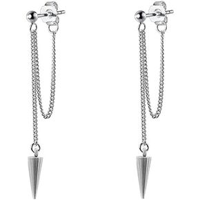 Minimalist Spike Tassel Threader Chain Long Dangle Drop Earrings for Women Men Girls Stainless Steel Ball Stud Black Gold Silver Dangling Hanging Hypoallergenic Fashion Gothic Punk Vintage Personalized Jewelry Gift