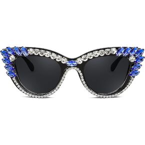 FEISEDY Retro Cat Eye Women Sunglasses Crystal Rhinestone Sparkling Bejewelled Vintage Sunnies B4075