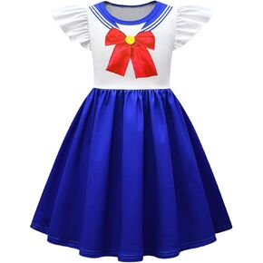 Ubeufun Saiilor Moonn Dress Graphic Print Flutter Sleeve School Uniform Navy Dress for Girls in Kuwait