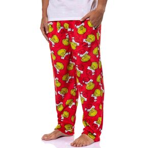 Dr. Seuss Men's The Grinch Santa Claus Toss Print Super Minky Fleece Lounge Pajama Pants