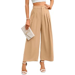 KOJOOIN Wide Leg High Waisted Pants for Women Elastic Waisted Pleated Loose Flowy Trousers Business Casual Palazzo Pants