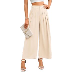 KOJOOIN Wide Leg High Waisted Pants for Women Elastic Waisted Pleated Loose Flowy Trousers Business Casual Palazzo Pants