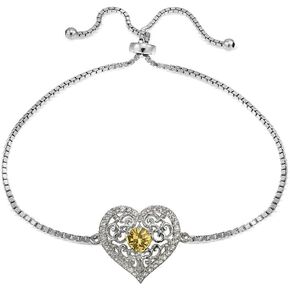 Ice Gems Sterling Silver Genuine or Created Gemstones and White Topaz Filigree Heart Adjustable Bracelet