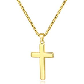 Momlovu Ultra Luxury Cross Necklace for Men Boy, Sturdy Gold Silver Men's Pendant Necklaces Cross Chain for Men Boy, Birthday, Christmas Jewelry Gifts 18,20,22,24 Inch