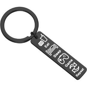 PLITI Gamer Keychain Gift Eat Sleep Game Repeat Keychain Game Enthusiast Gift for Gamer