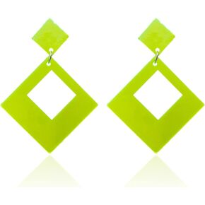 Lightweight Unique 80s Retro Acrylic Dangle Earrings Geometric square Neon Drop Dangle Earrings for Women Girls Party Costume Accessory