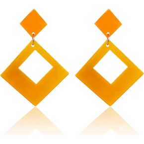 Lightweight Unique 80s Retro Acrylic Dangle Earrings Geometric square Neon Drop Dangle Earrings for Women Girls Party Costume Accessory