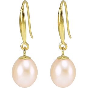 925 Sterling Silver Pink Pearl Earrings Plated 18k Gold Freshwater Cultured Pearl Eardrop For Women and Girls