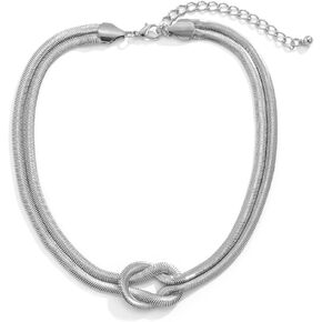 DORAMEE Statement Chunky Unique 14K Gold Plated Knot Chain Necklace - Punk Double Layer Snake Chain Choker Necklace - Hip Hop Chunky Chain Necklace for Women and Girls