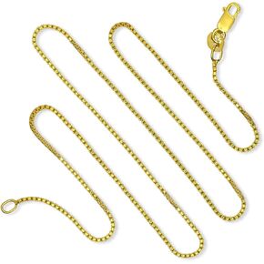 925 Sterling Silver 1MM Gold Plated Italian Box Chain Lobster Claw Clasp 16-30"