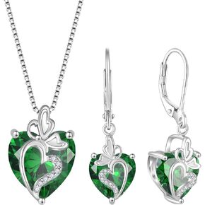 Rocayi Butterfly Jewelry Set for Women 925 Sterling Silver Emerald May Birthstone Necklace Leverback Earrings Gifts for Wife Girlfriend Mother Daughter