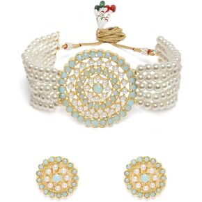 I Jewels 18K Gold Plated Indian Light Weight Beaded Choker Set Glided With Moti Work