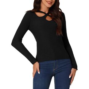 Seta T Women's Cutout V Neck Sweater Fall Winter Cross Front Ribbed Knit Pullover Tops