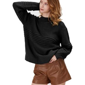 Womens Striped Sweaters Oversize Chunky Knit Pullover Sweater Tops