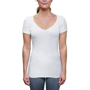 Women's Sweatproof Undershirt | Slim Fit Deep V Neck T-Shirt with Underarm Sweat Pads | Aluminum-Free Alternative