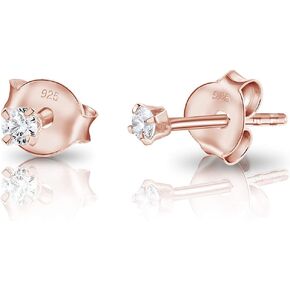 DTPsilver 925 Sterling Silver, 24K Yellow or 18K Rose Gold Plated VERY/TINY/SMALL/MEDIUM Round Stud Earrings with Cubic Zirconia - Diameter: 2, 3, 4, 5 or 6 mm - White/Clear CZ