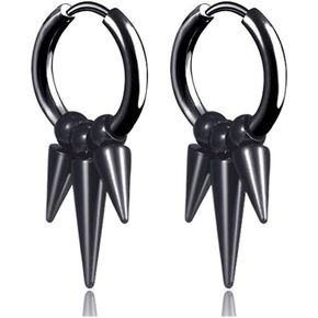 Punk Rock Stainless Steel Spike Circle Huggie Hinged Hoop Earrings