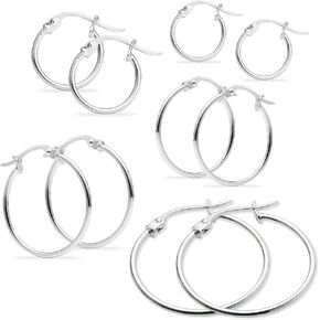 Silverline Jewelry 925 Sterling Silver Thin Lightweight Click-Top Hoop Earrings 12mm-30mm in Kuwait