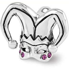 The Black Bow Jester Mask Sterling Silver Bead Charm with Pink Crystals