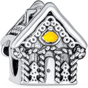 Holiday Fun Christmas Cookie Dangling Gingerbread Man Gingerbread House Charm Bead For Women Teen Brown Enamel .925 Sterling Silver Fits European Bracelet