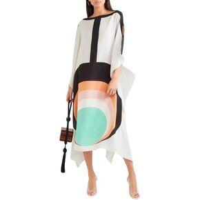Women Casual Wear Calf Length Crepe Kaftan,Printed Kaftan,Party Wear Dress,Indian Summer Clothing Vacation,Cruise,Beach wear,Maxi Dress White, One Size